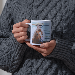 Close-up detail of Deb Penk’s artwork printed on a ceramic mug