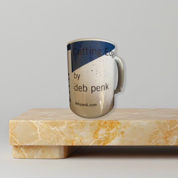 Ceramic mug featuring the artwork “Cutting Edge” by Deb Penk
