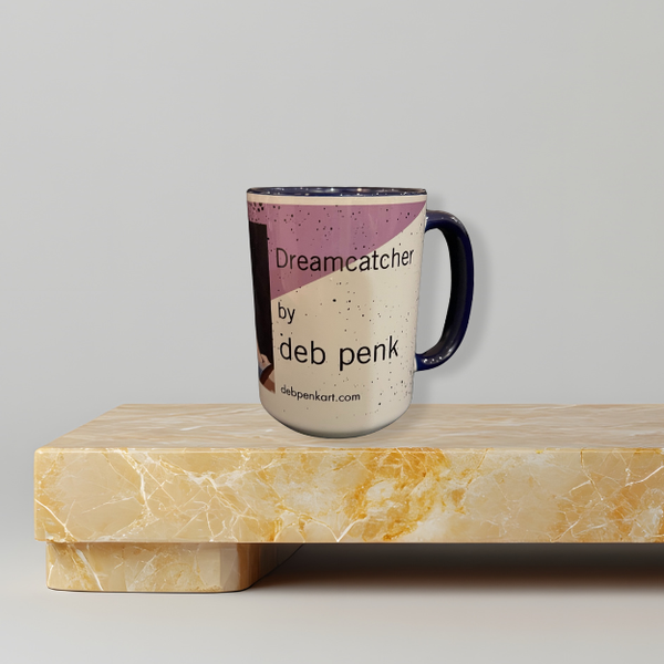 Art-printed ceramic mug showcasing Deb Penk’s Dreamcatcher