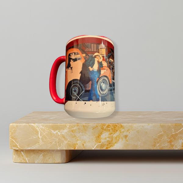 Ceramic coffee mug with expressive artwork by Deb Penk